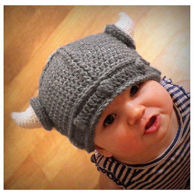 

New Children Infant Handmade Crochet Winter Hat Viking Horns Hat Knitted Hat