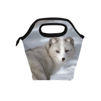 

Insulated Lunch Tote Bag Arctic Fox Travel Picnic Lunch Handbags Portable Zipper Lunch Bag Box