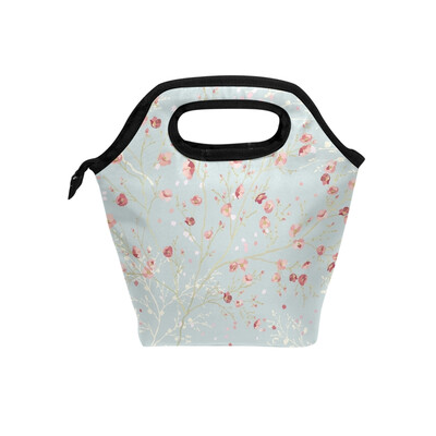 

Lunch Bag Flower Tree Tote Travel Picnic Insulated Handbags Portable Zipper Lunch Bag Box
