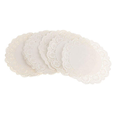 

UpperX 100pcs Round Paper Placemats White Pads Paper Cakes Lace Hollow Coaster