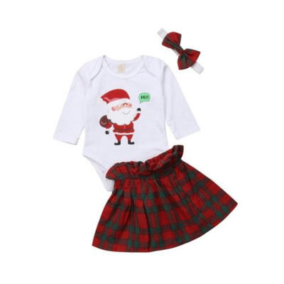 

Newborn Infant Santa Baby Girl Christmas Romper Bodysuit Skirt 3Pcs Outfits Set