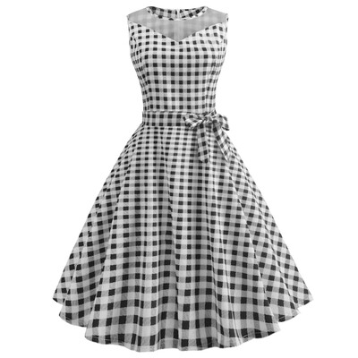 

Hepburn Vintage Series Women Dress Spring And Summer Grenadine Stitching Dot Design Sleeveless Belt Retro Corset Dress