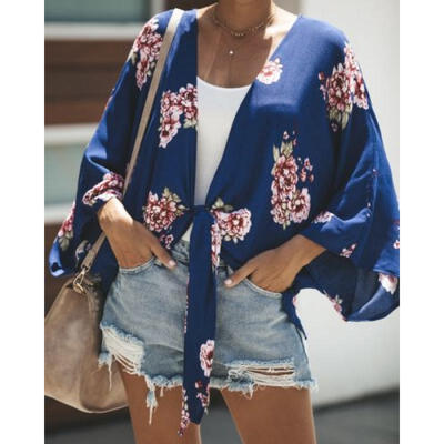 

Canis Women Floral Blouse Shirt Casual Coat Long Sleeve Shawl Cardigan Tops CA