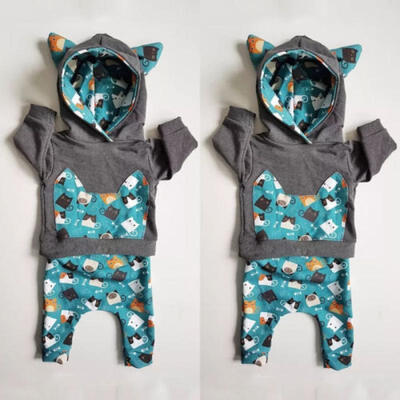 

Newborn Kid Baby Boy Girl Cotton Clothes Set Hooded TopsPants Outfit Tracksuit