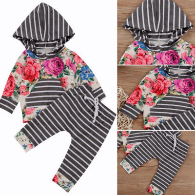 

Newborn Baby Girl Floral Hooded Top T-shirt Pants Leggings Outfit Clothes Set