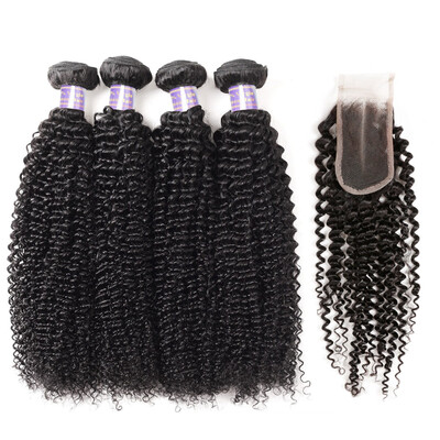 

Brazilian Hair Extensions 8A Kinky Curly 4pcs Hair Bundles with Closure 24 Cheap Bundle Hair