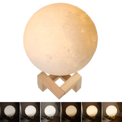

18cm Diameter PLA USB Rechargeable 3D Printing Moon Light 2-Colors Dimmable Touch Sensor Control Luna Night Lamp Bedroom Decor wit