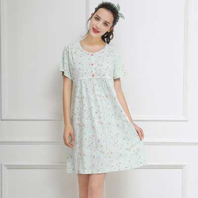 

Antarctic Nanjiren pajamas home service sleep skirt floral short-sleeved dress skirt ladies round neck cute Korean girl pajamas N675X20051-7 female models - green floral XL