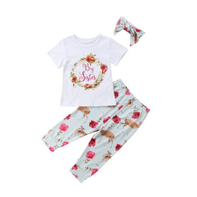 

Sisters Girls Newborn Baby Toddler Kids RomperTops T-shirt Pants Outfits Set