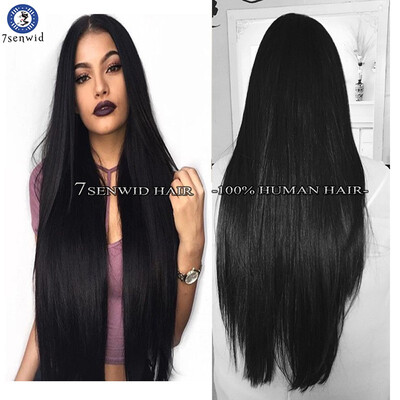 

Long Length Straight Brazilian Virgin human hair Wigs Full Lace Wigs Lace Front Wig Natural Color for Black Woman 7senwid