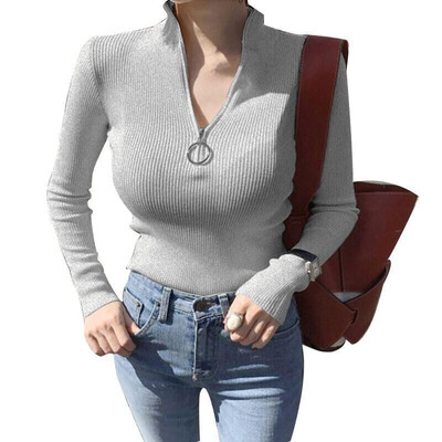 

casual Zipper Sweater Women Turtleneck Solid spring autumn female Knitted sweater Pullovers long Sleeve chic Soft Jumper top