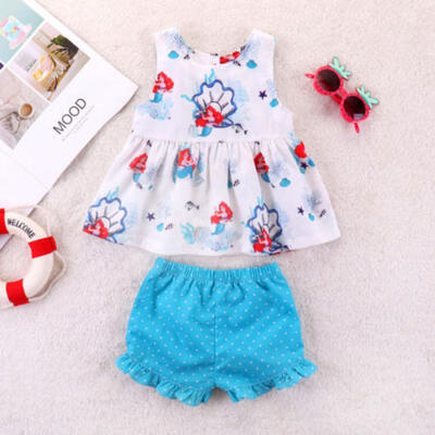 

Mermaid Kids Baby Girls Sleeveless Tops T-shirt Shorts Pants Outfits Clothes USA