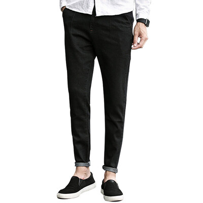 

MSEK) NZK3646 Men's Korean Slim Pants Personal Trends Feet Jeans Blue 32