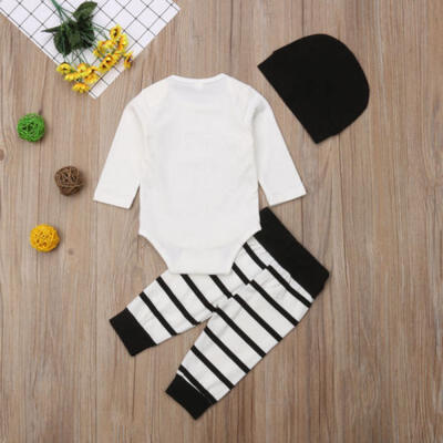 

US Newborn Baby Boy Little Brother Tops Romper Striped Pants Hat Outfits Clothes