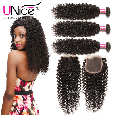 

UNice Hair Brazilian Virgin Human Hair Bundles with Closure 44 Curly