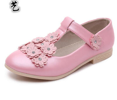 

Fashion Kids Girls Children Flower Velcro T-strap Dress Shoe Leather Oxford Flat