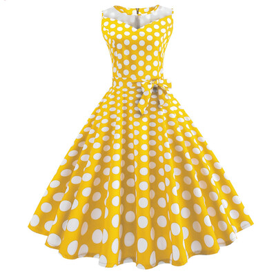 

Hepburn Vintage Series Women Dress Spring And Summer Grenadine Stitching Dot Design Sleeveless Belt Retro Corset Dress