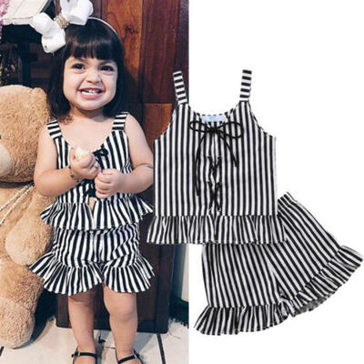 

Toddler Kids Baby Girls Striped Tank Top Blouse Pants Shorts Outfits Set Clothes