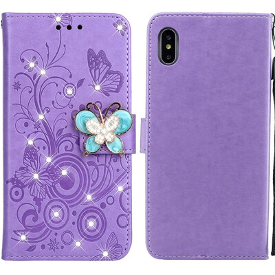

MOONCASE Apple iPhone  Butterfly Rhinestone Embossed Leather Case - Purple