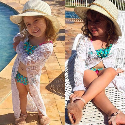 

New Kids Baby Girl Floral Lace Sunscreen Beach Dress Rashguard Outerwear Outfits