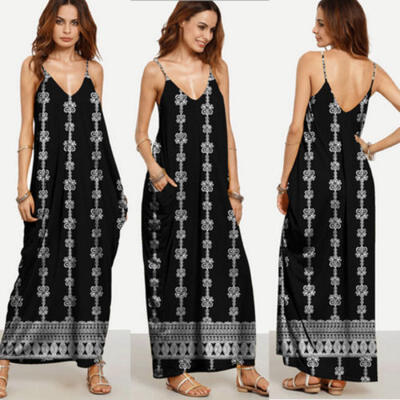 

Womens Summer Boho Casual Long Maxi Evening Party Cocktail Beach Dress Sundress