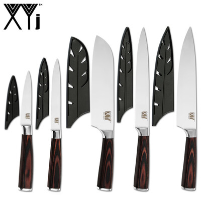 

XYj 5pcs Stainless Steel Knives Set Free Covers Color Wood Handle Chef Knives Household Tools