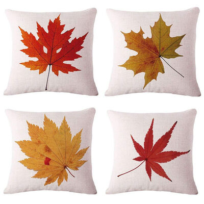 

UpperX Fall Decor Cotton Linen LeavesMaple Leaf Autumn Decors Cushion Covers 18X18inch4pcs