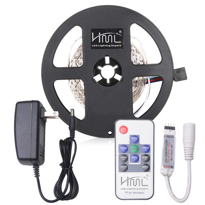 

HML 5M 24W RGB 2835 SMD 300 LED Strip Light with RF 10 Keys Remote Control US Adapter