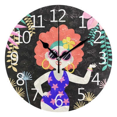 

Wall Clock Arabic Numerals Design Hawaii Woman Round