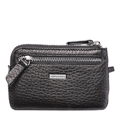 

Horsemen Ms male deerskin fashion zipper key package Black soft leather car keys change purse