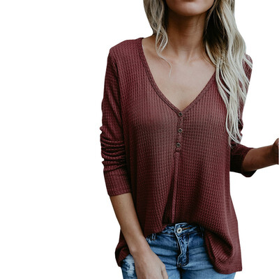

V-neck Button Decoration Long Sleeves Top