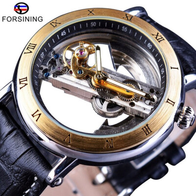 

Forsining Minimalist Design Double Side Transparent Black Genuine Leather Men Business Openwork Watch Luxury Mechanical Watch