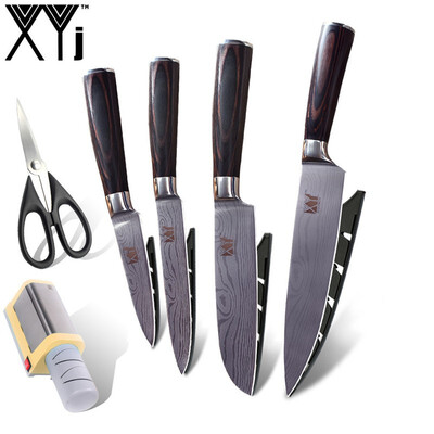 

XYj Beauty Pattern Blade Kitchen Knives Stainless Steel Knife With Scissor Electric Knife Sharpener