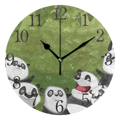 

Wall Clock Arabic Numerals Design Pandas In Jungle Round