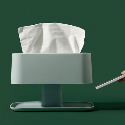 

40000 km simple double-layer tissue box multi-function living room coffee table remote control sundries storage box office desktop trays SWJ3001 light blue