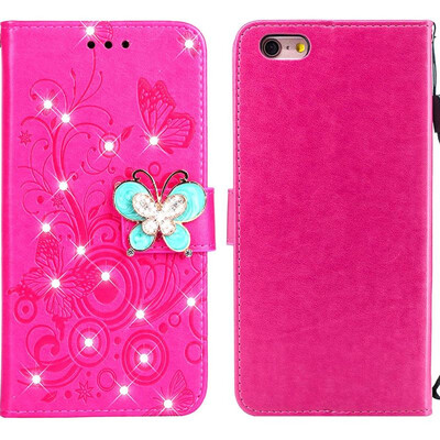 

MOONCASE Apple iPhone 6 Plus6S Plus Butterfly Rhinestone Embossed Leather Case - Red