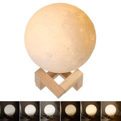 

18cm Diameter PLA USB Rechargeable 3D Printing Moon Light 2-Colors Dimmable Touch Sensor Control Luna Night Lamp Bedroom Decor wit