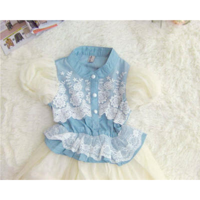 

Fashion Girl Baby Kid Clothes Lace Denim Shirt Tulle Princess Dress 2-6 Years