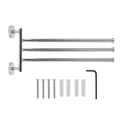 

Copper 3-Arm Bathroom Wall Mount Towel Hanger Rack 180°Swivel Towels Hold Device Space Saving Bathtowel Storage Organizer