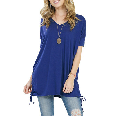 

Side Shirring V-neck Short Sleeve Tops