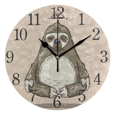 

Wall Clock Cartoon Sloth Meditates Round Wall Clock Arabic Numerals Design