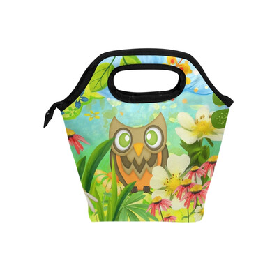 

Lunch Tote Bag Colorful Owl Travel Picnic Insulated Lunch Handbags Portable Zipper Lunch Bag Box