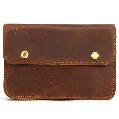 

The new mobile phone Fanny pack men double three zipper bag top layer crazy horse leather leisure multi-functional belt bag