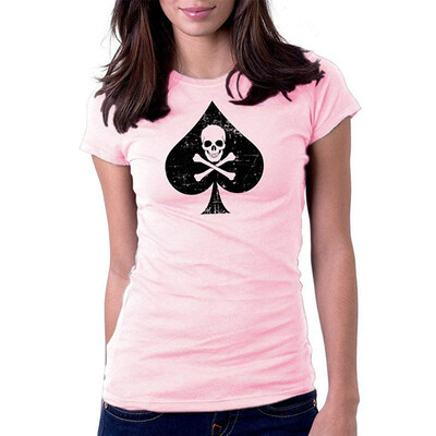 

Womens Spade Skull Danger Card Player Poker Tee T-Shirt