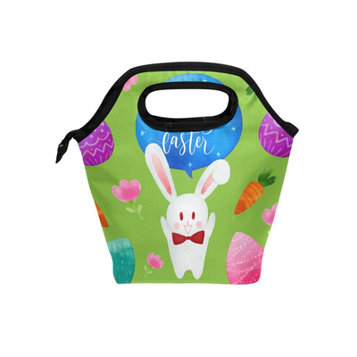 

Lunch Bag Happy Easter 3 Tote Travel Picnic Insulated Handbags Portable Zipper Lunch Bag Box