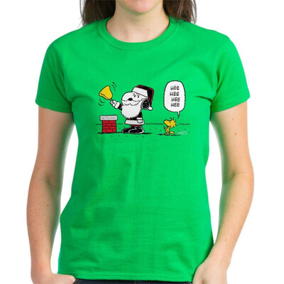 

CafePress - Santa Snoopy&Woodstock - Womens Cotton T-Shirt