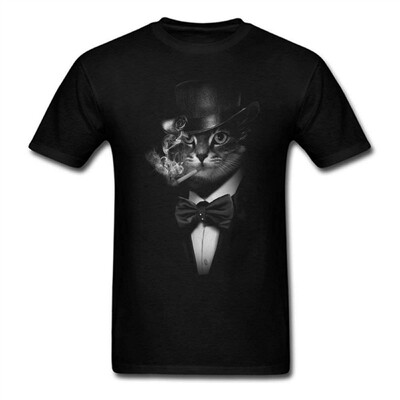 

3D an Elegant Smoked Cat Cartoon O Neck Men Print Shirts Tees Plus Size -3XL