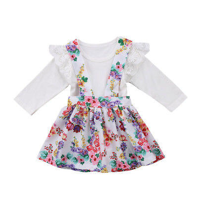 

Toddler Newborn Baby Girl Romper Set Tutu Skirt Dress Strap Floral Outfits 0-24M