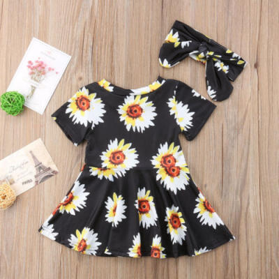 

Newborn Baby Girls Clothes Casual Flower Dress Headband Set Pajamas Dress Outfit