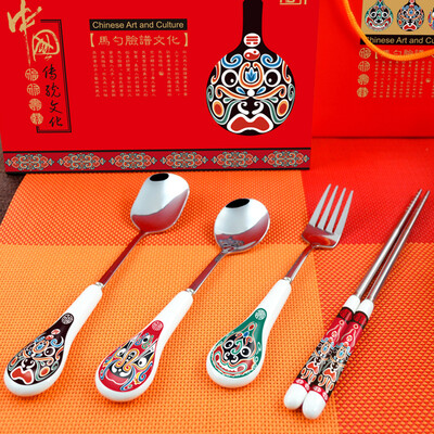 

[] Джингдонг Хуа Супермаркет Код WorldCom (HDST) из нержавеющей стали черпака квинтэссенция Пекинской оперы лица макияжа посуда палочек ложка вилки семьи из четырех людей